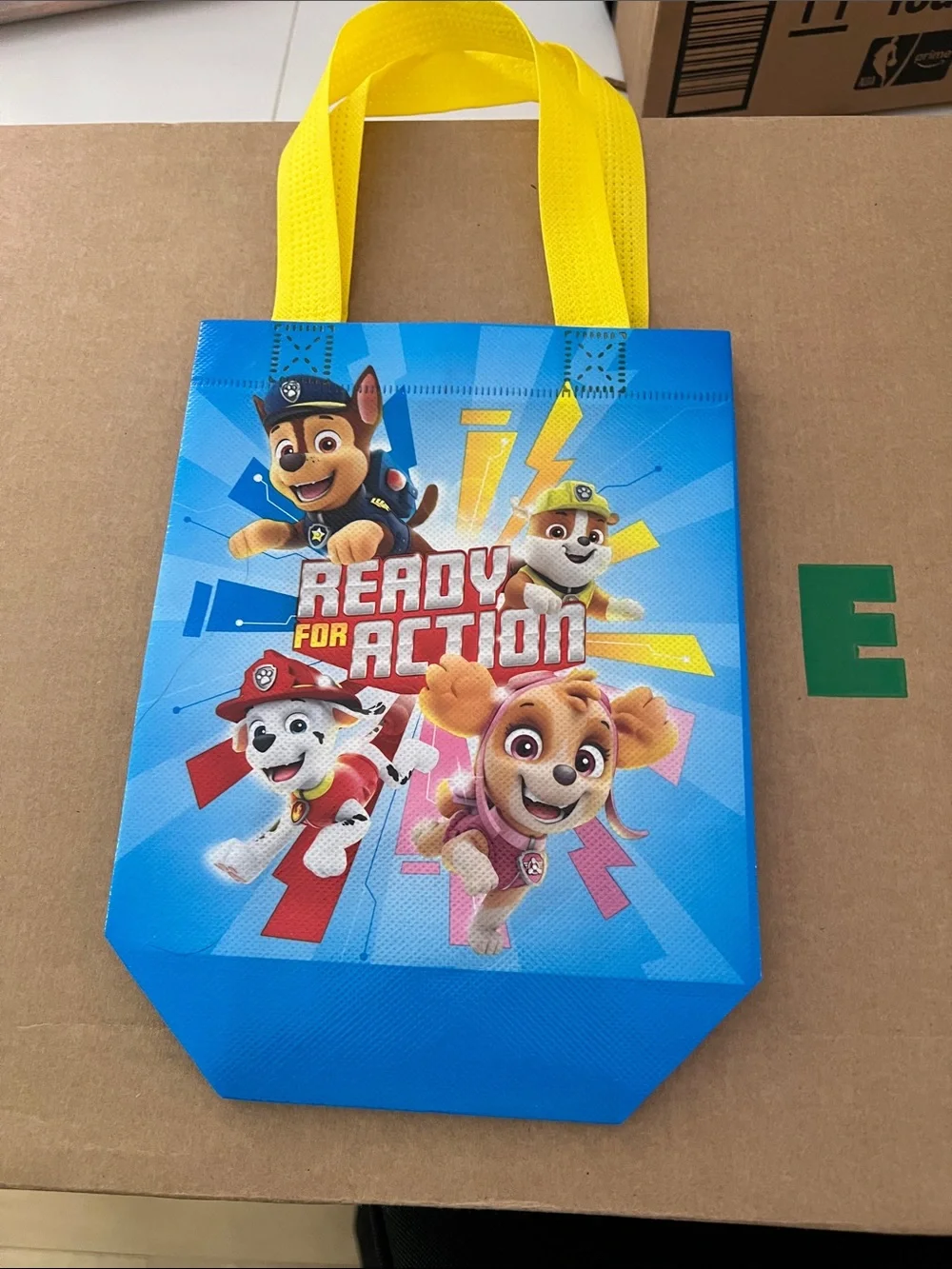 Set of 3 Paw Patrol Ready for Action Blue Party Tote Bags with Yellow Handles